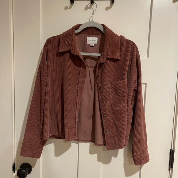 American Eagle Corduroy Cropped Button Up Shirt - Picture 1 of 6